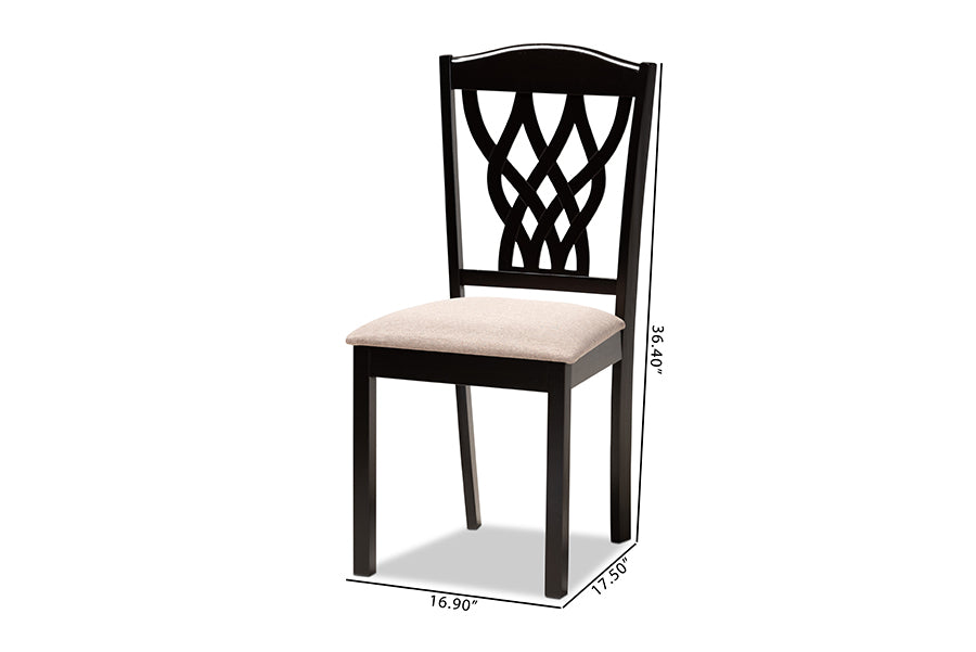 Delilah Modern and Contemporary Sand Fabric Upholstered and Dark Brown Finished Wood 2-Piece Dining Chair Set