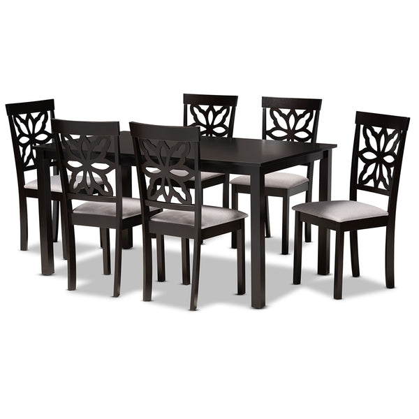 Dallas Modern and Contemporary Grey Fabric Upholstered and Dark Brown Finished Wood 7-Piece Dining Set