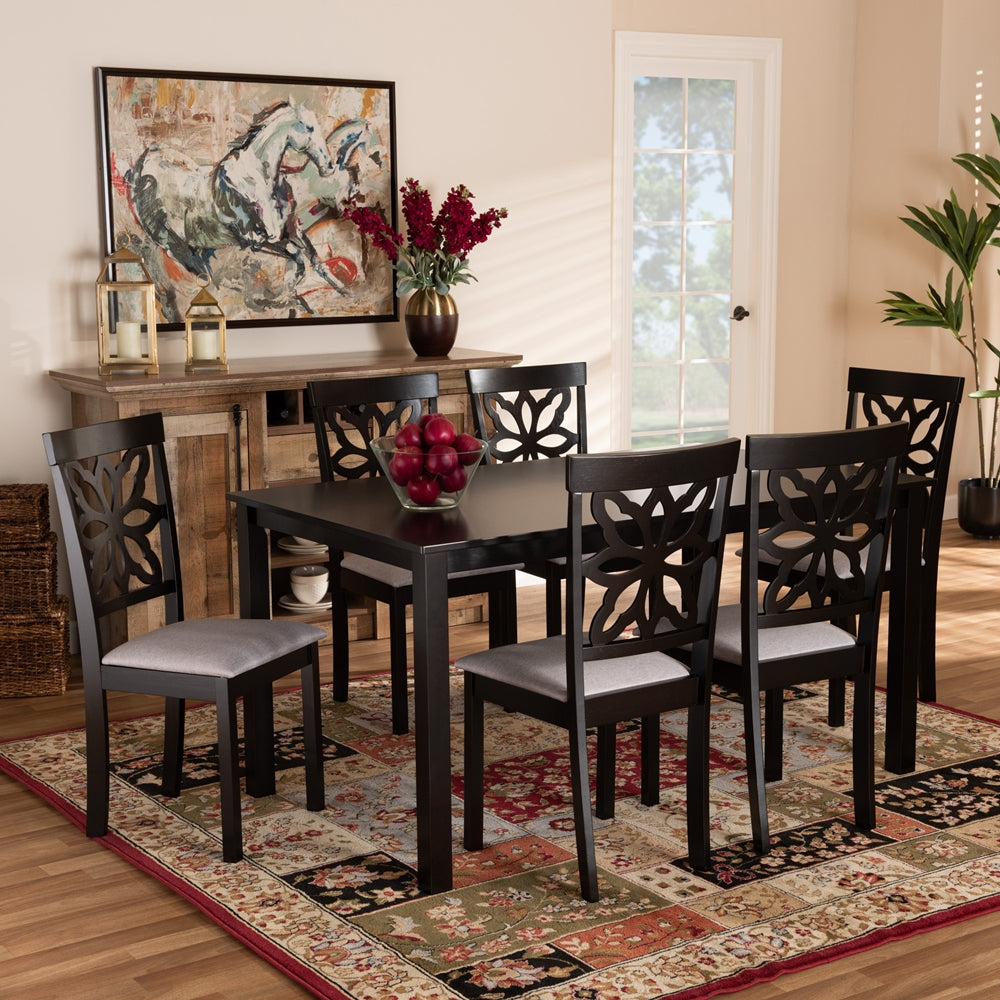 Dallas Modern and Contemporary Grey Fabric Upholstered and Dark Brown Finished Wood 7-Piece Dining Set