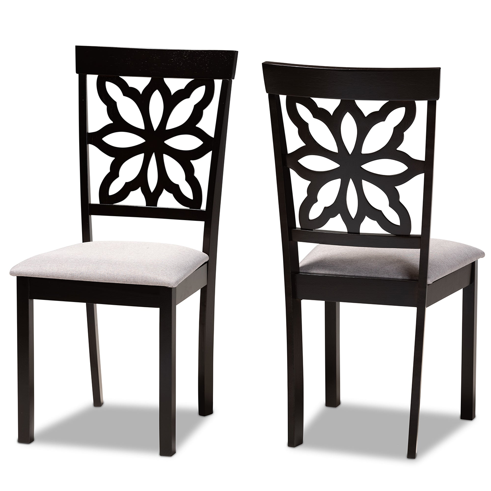Samwell Modern and Contemporary Grey Fabric Upholstered and Dark Brown Finished Wood 2-Piece Dining Chair Set