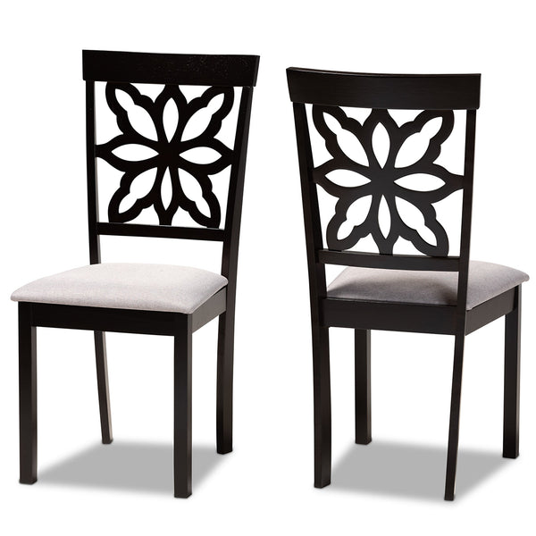 Samwell Modern and Contemporary Grey Fabric Upholstered and Dark Brown Finished Wood 2-Piece Dining Chair Set