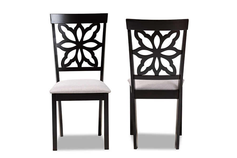 Samwell Modern and Contemporary Grey Fabric Upholstered and Dark Brown Finished Wood 2-Piece Dining Chair Set