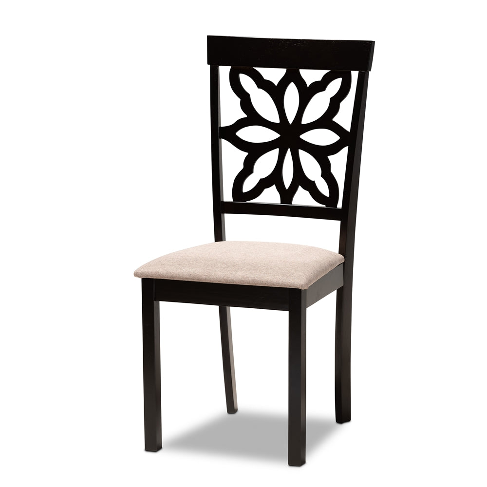 Dallas Modern and Contemporary Sand Fabric Upholstered and Dark Brown Finished Wood 7-Piece Dining Set