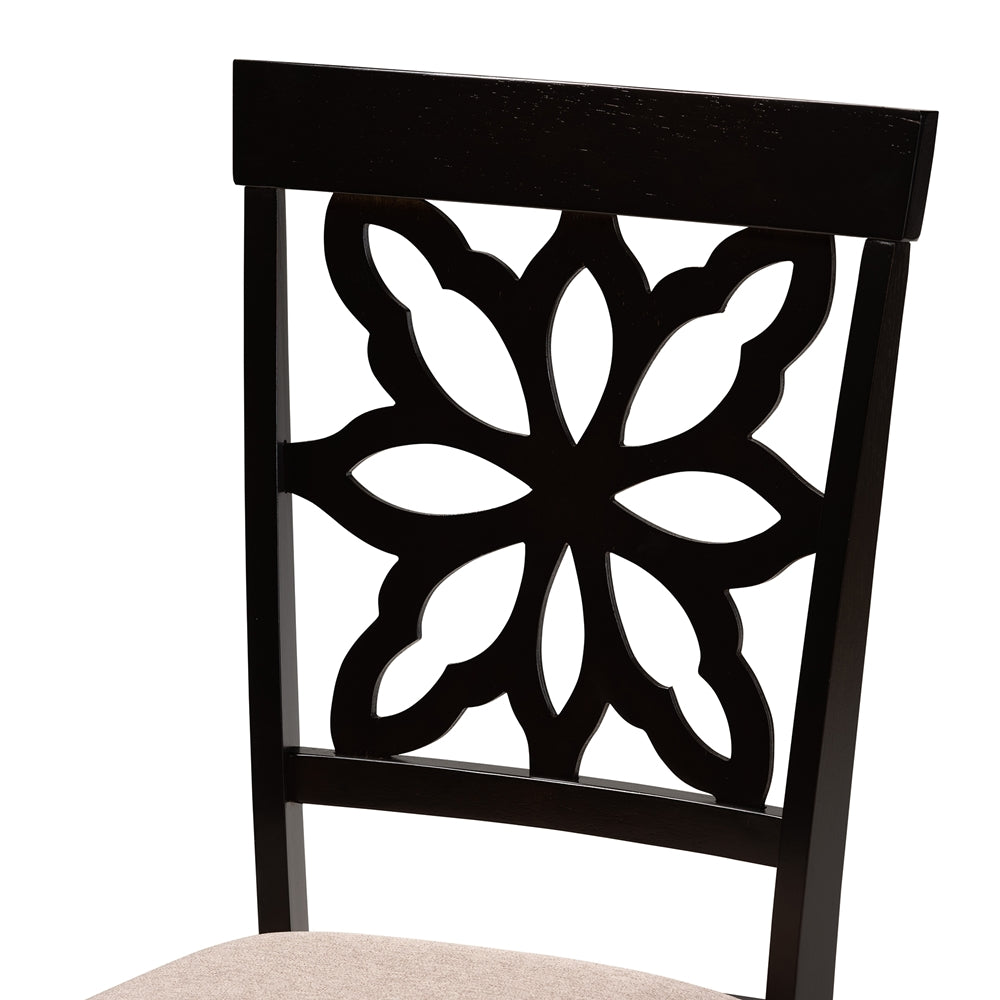 Dallas Modern and Contemporary Sand Fabric Upholstered and Dark Brown Finished Wood 7-Piece Dining Set