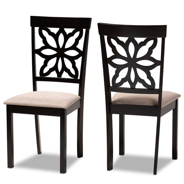 Samwell Modern and Contemporary Sand Fabric Upholstered and Dark Brown Finished Wood 2-Piece Dining Chair Set