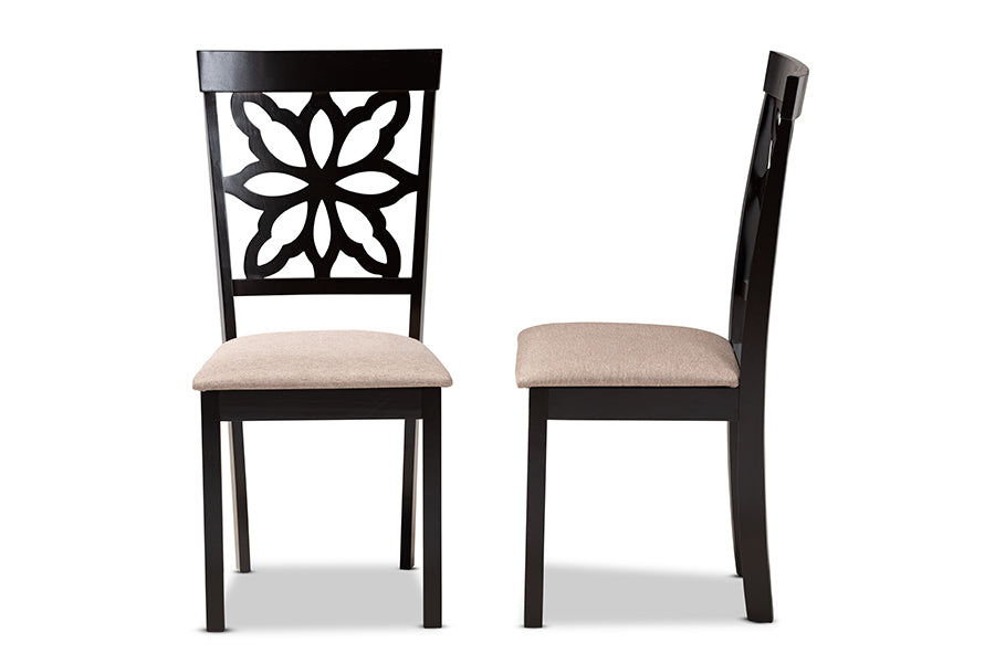 Samwell Modern and Contemporary Sand Fabric Upholstered and Dark Brown Finished Wood 2-Piece Dining Chair Set