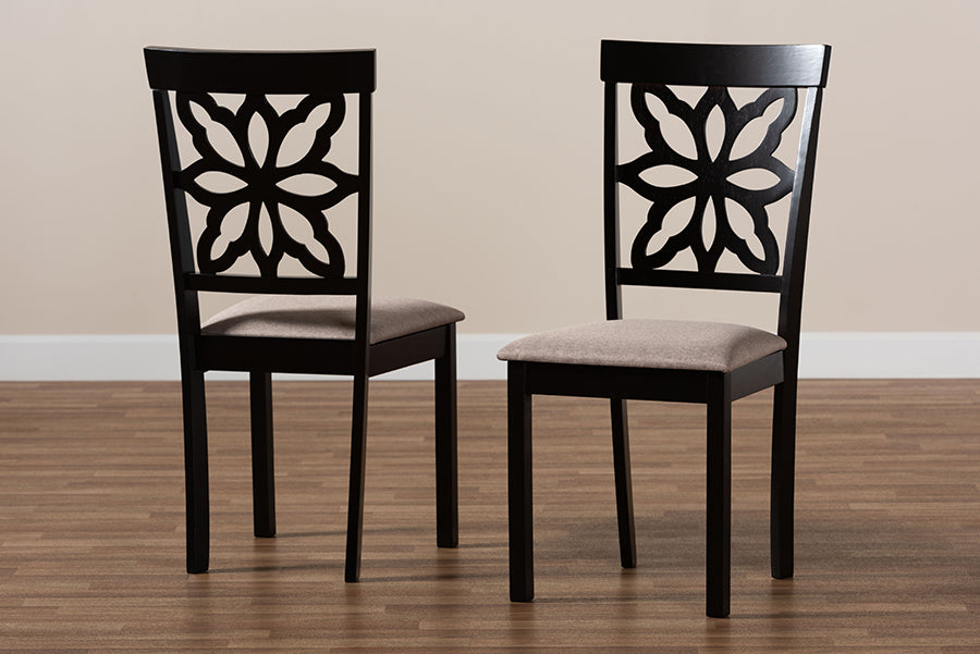 Samwell Modern and Contemporary Sand Fabric Upholstered and Dark Brown Finished Wood 2-Piece Dining Chair Set