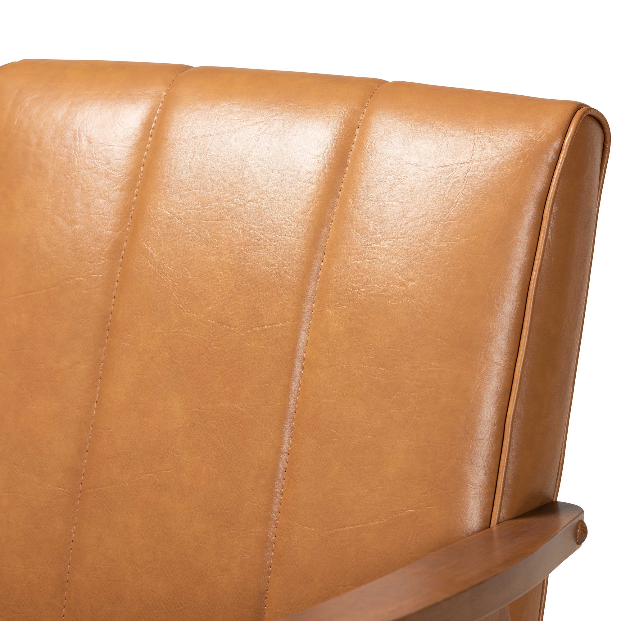 Nikko Mid-century Modern Tan Faux Leather Upholstered and Walnut Brown finished Wood Lounge Chair