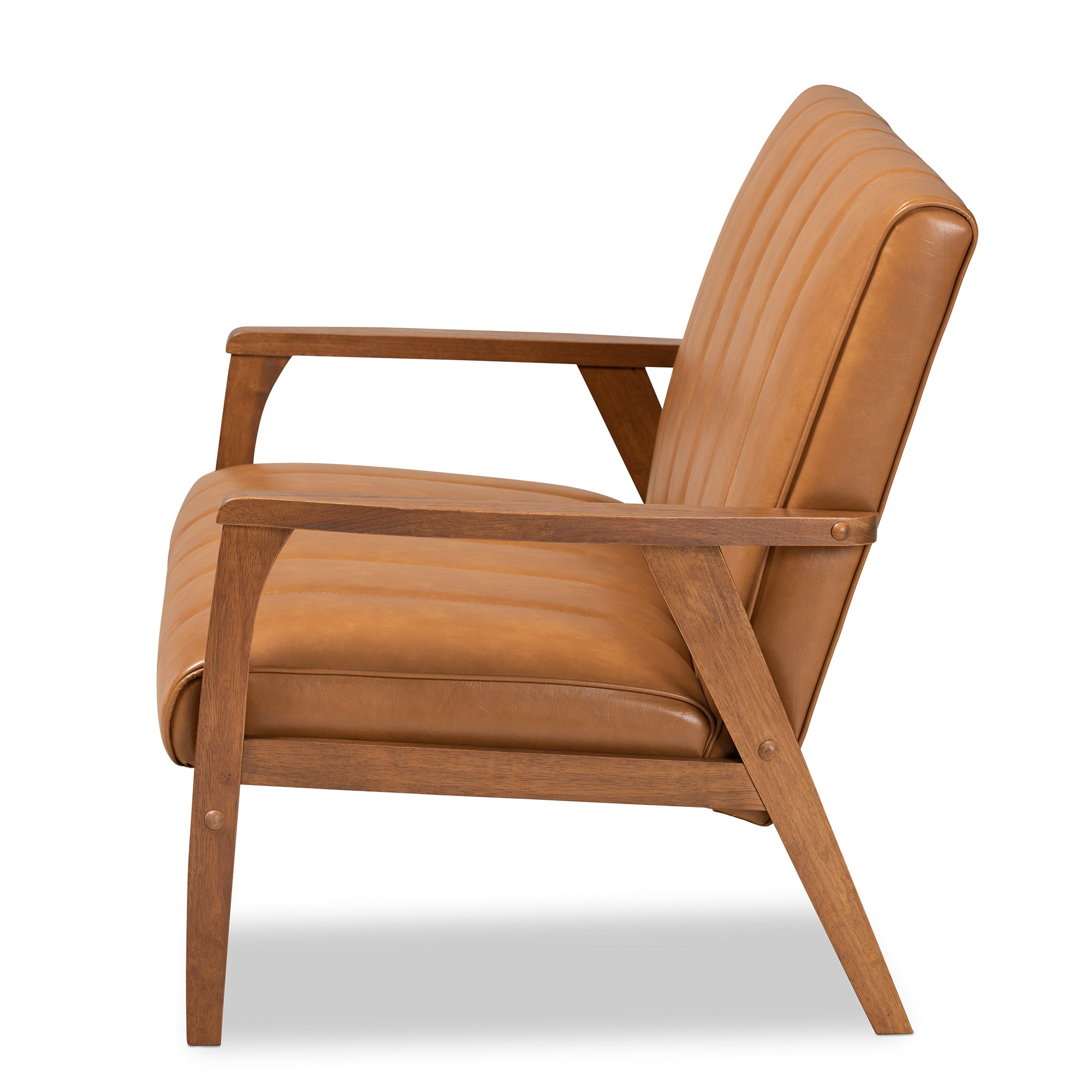 Nikko Mid-century Modern Tan Faux Leather Upholstered and Walnut Brown finished Wood Loveseat
