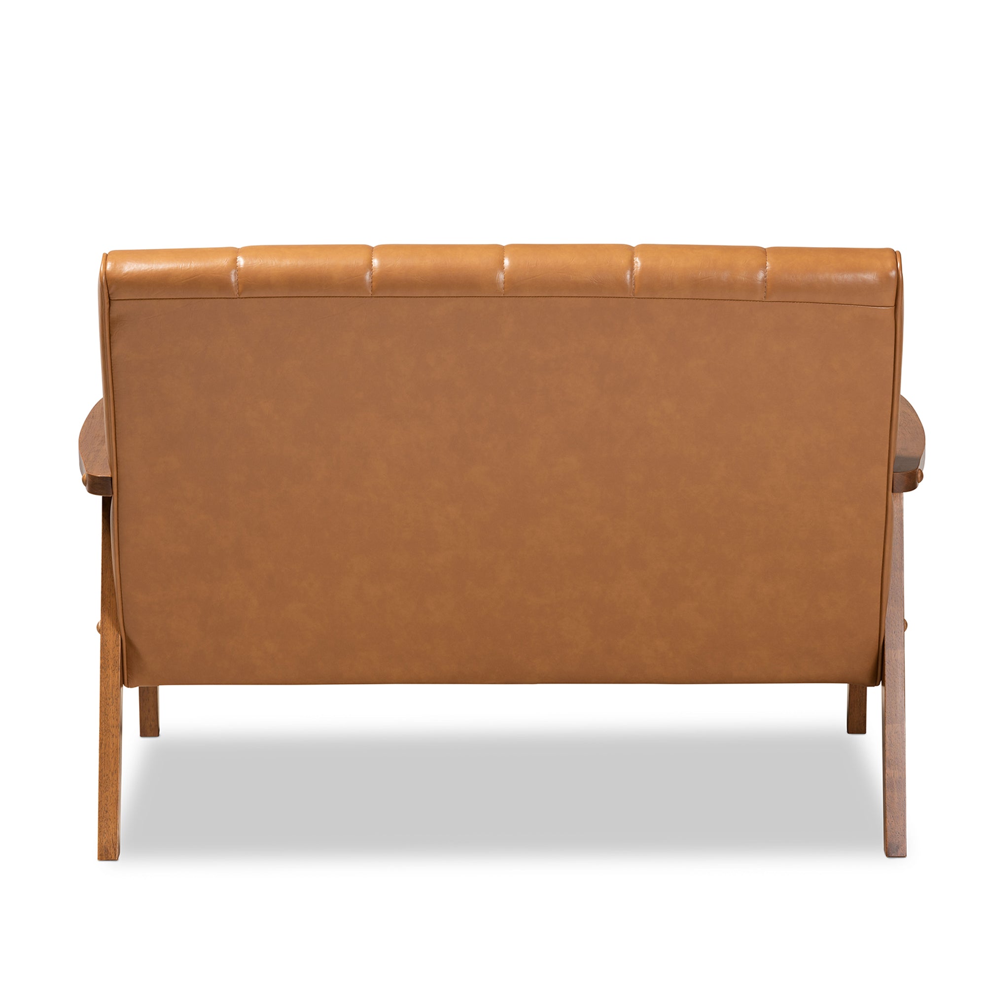 Nikko Mid-century Modern Tan Faux Leather Upholstered and Walnut Brown finished Wood Loveseat