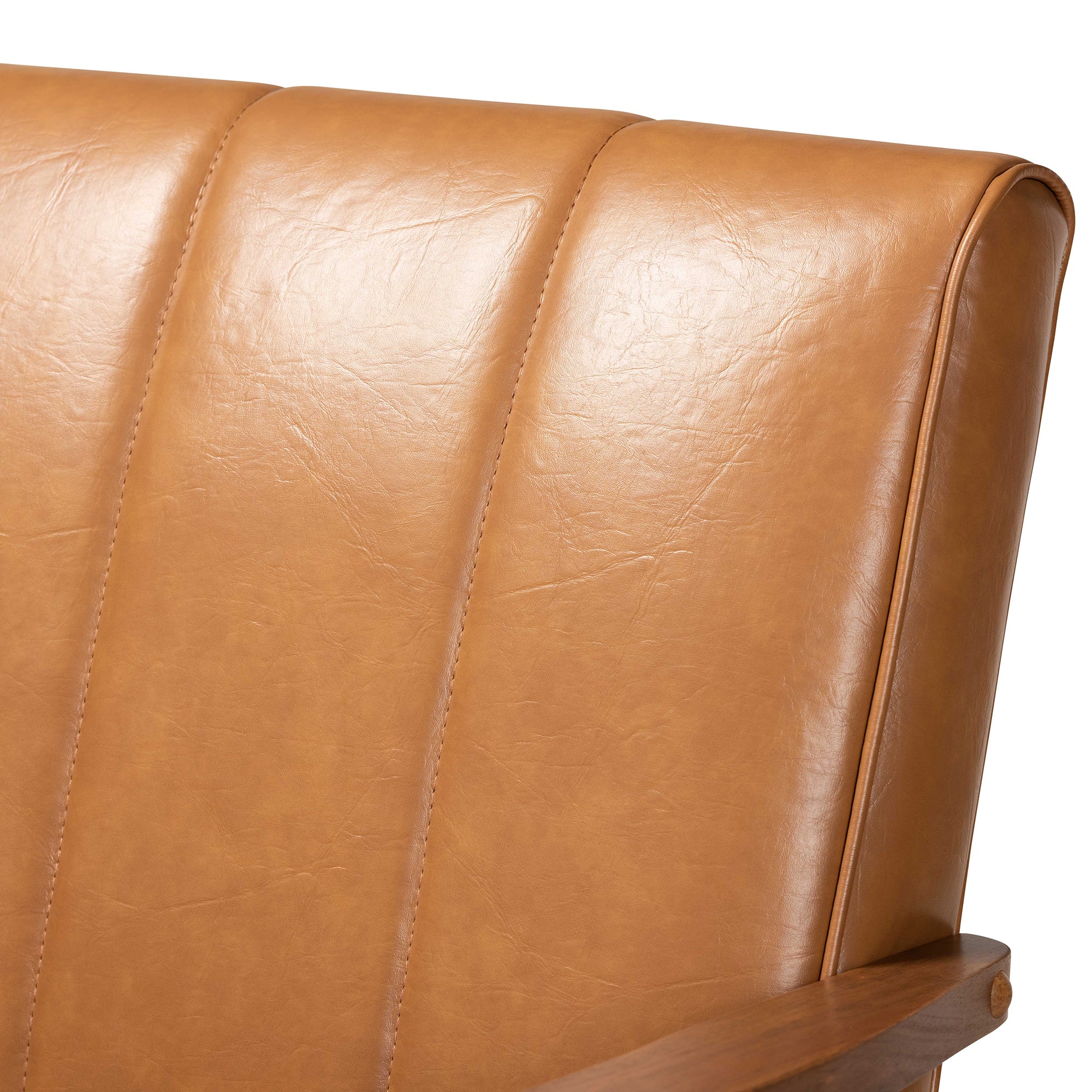 Nikko Mid-century Modern Tan Faux Leather Upholstered and Walnut Brown finished Wood Loveseat