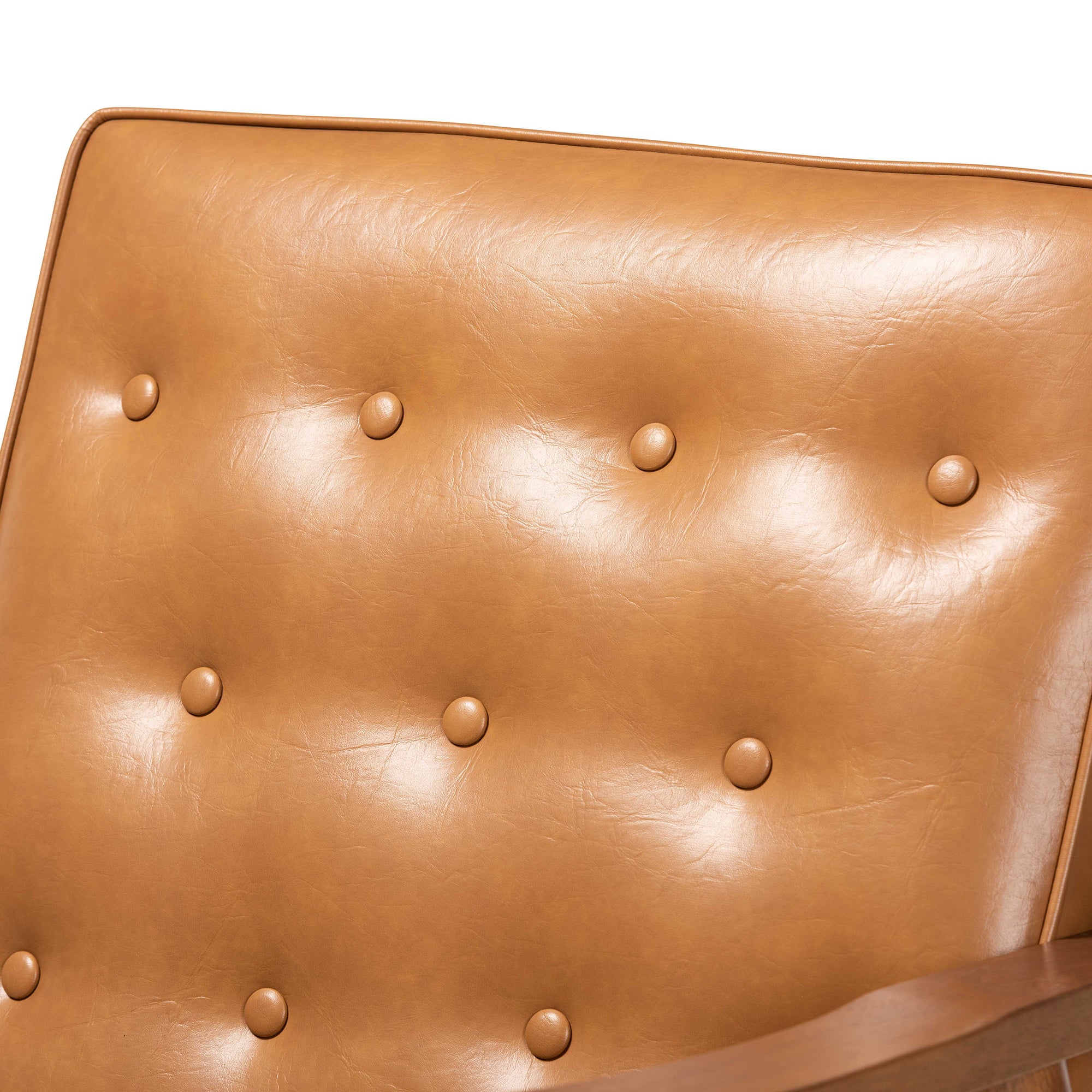 Sorrento Mid-Century Modern Tan Faux Leather Upholstered and Walnut Brown Finished Wood Lounge Chair