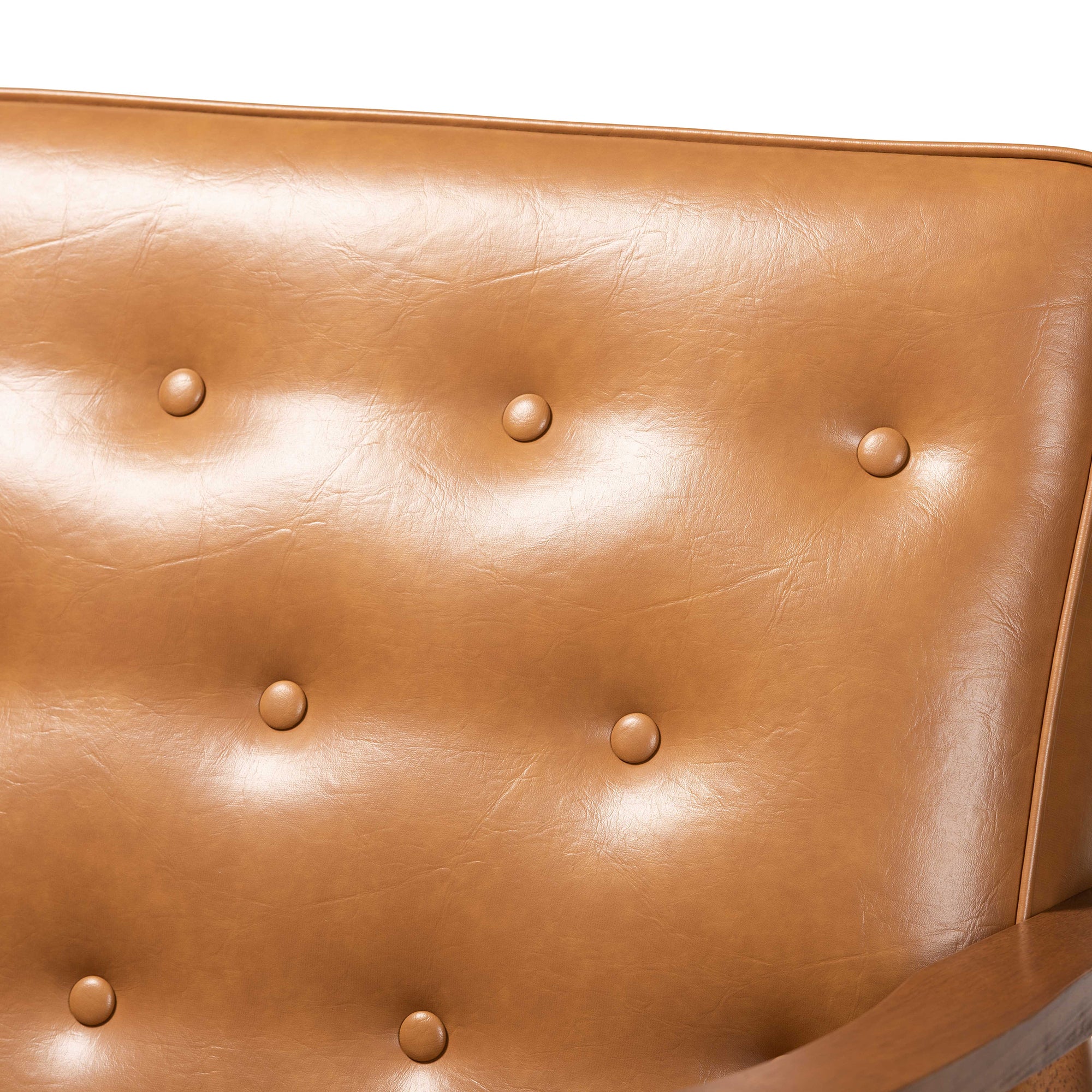 Sorrento Mid-Century Modern Tan Faux Leather Upholstered and Walnut Brown Finished Wood Loveseat