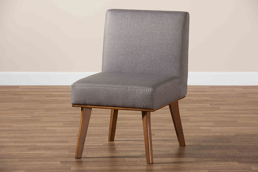 Odessa Mid-Century Modern Grey Fabric Upholstered and Walnut Brown Finished Wood Dining Chair
