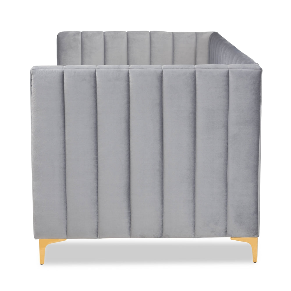 Oksana Twin Daybed Contemporary Light Grey Velvet & Gold Finish