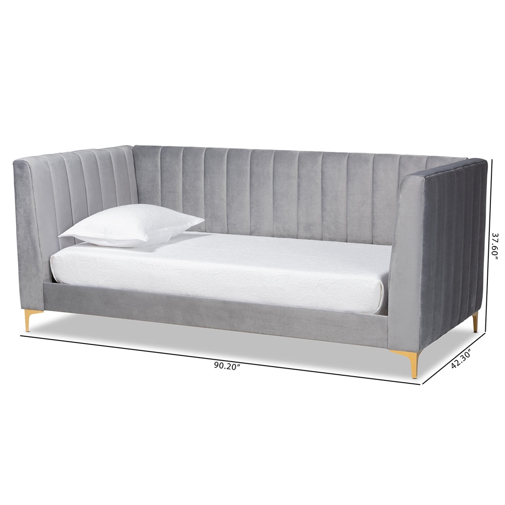 Oksana Twin Daybed Contemporary Glam Light Grey Velvet & Gold Finish