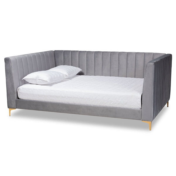 Oksana Twin Daybed Contemporary Light Grey Velvet & Gold Finish