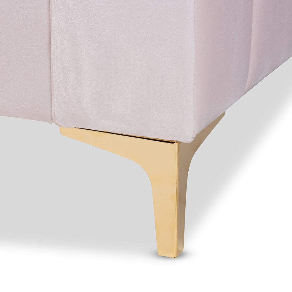 Oksana Modern Contemporary Light Pink Velvet Fabric Upholstered and Gold Finished Twin Size Daybed