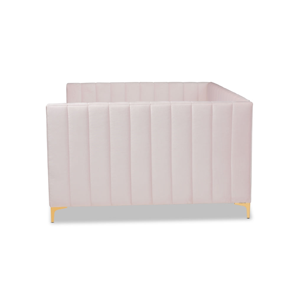 Oksana Queen Daybed Light Pink Velvet Gold Finish Modern