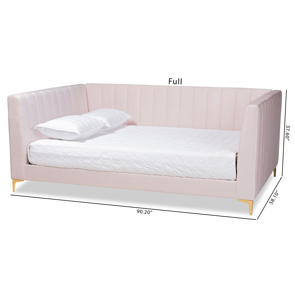 Oksana Modern Light Pink Fabric And Gold Finish Full Size Daybed