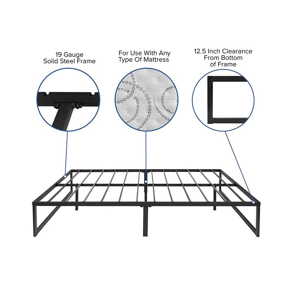 Vidette Titan Full Black Metal Platform Bed Frame  Minimalist No-Box-Spring Design