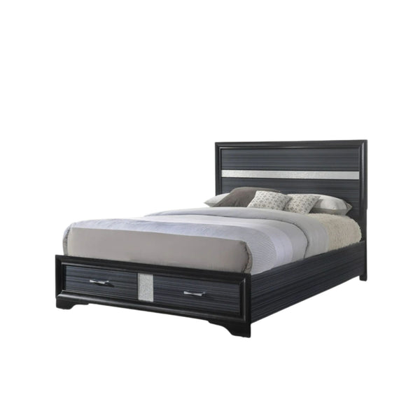 Naima Eastern King Black Wooden Bed – Sleek Storage Platform Frame