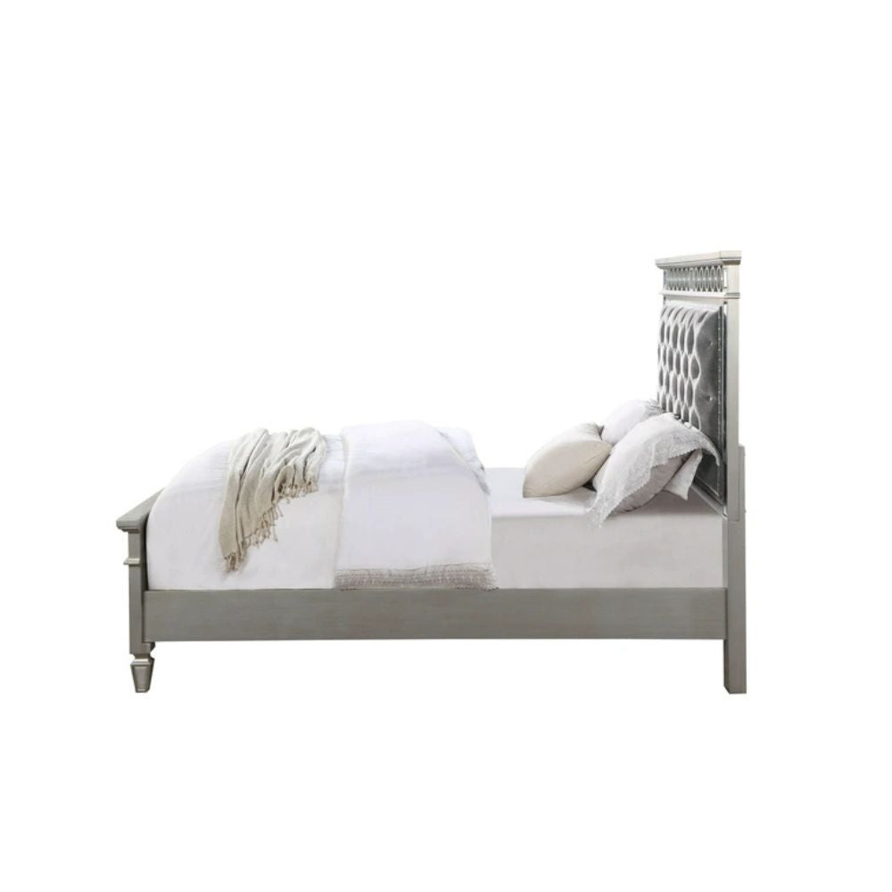 Varian Twin Bed, Gray Velvet, Silver & Mirrored Finish