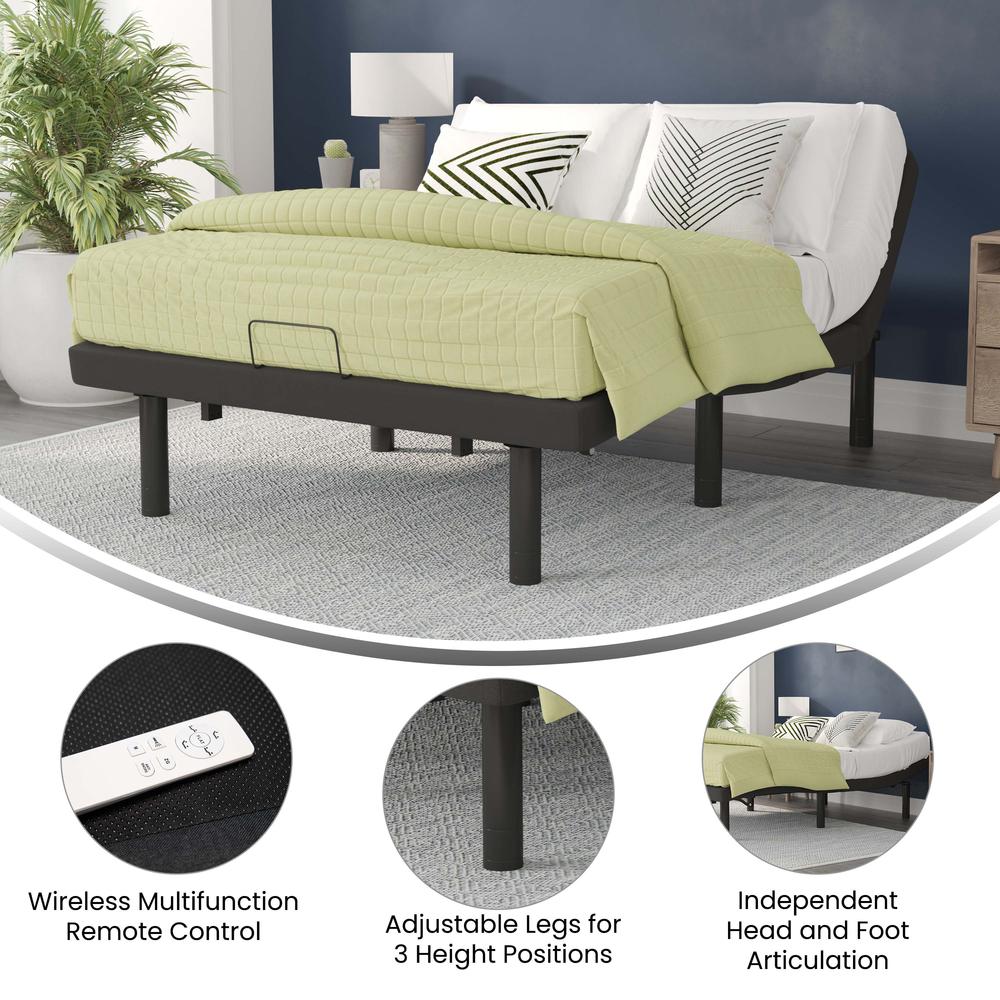 Adjustable Upholstered Bed Base & Independent Head/Foot Incline -Full - Black