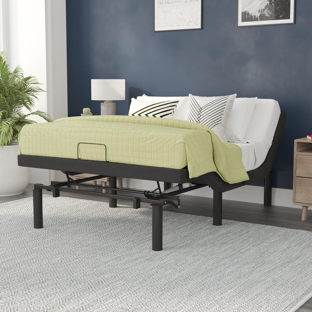 Motorized ZenFlex Full Adjustable Upholstered Bed Base Black Metal Frame with Wireless Remote
