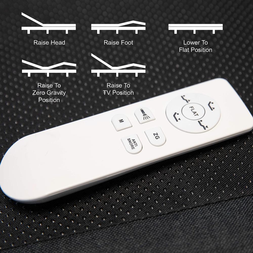 Azula ZenMotion Queen Black Upholstered Adjustable Bed Base Modern Ergonomic with Head & Foot Incline