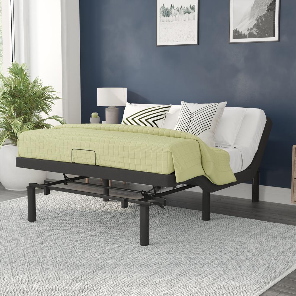 Azula ZenMotion Queen Black Upholstered Adjustable Bed Base Modern Ergonomic with Head & Foot Incline