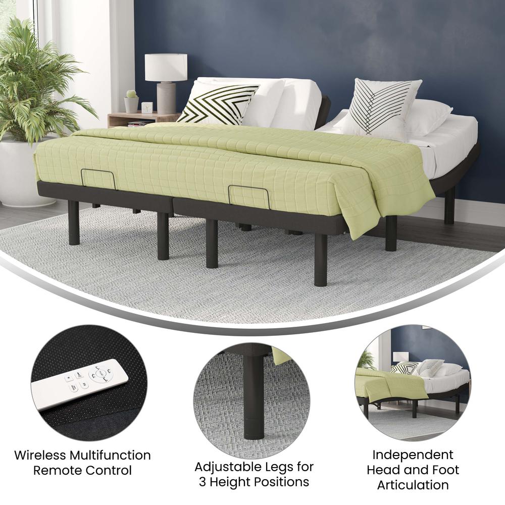 Jada EverRest Split King Black Adjustable Bed Base  Ergonomic Upholstered Frame with Dual Motor