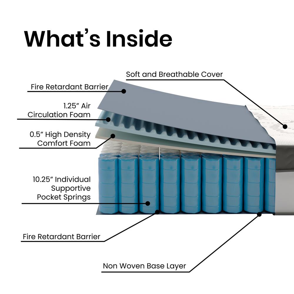 12 Inch Hybrid Pocket Spring Mattress, Queen Mattress in a Box