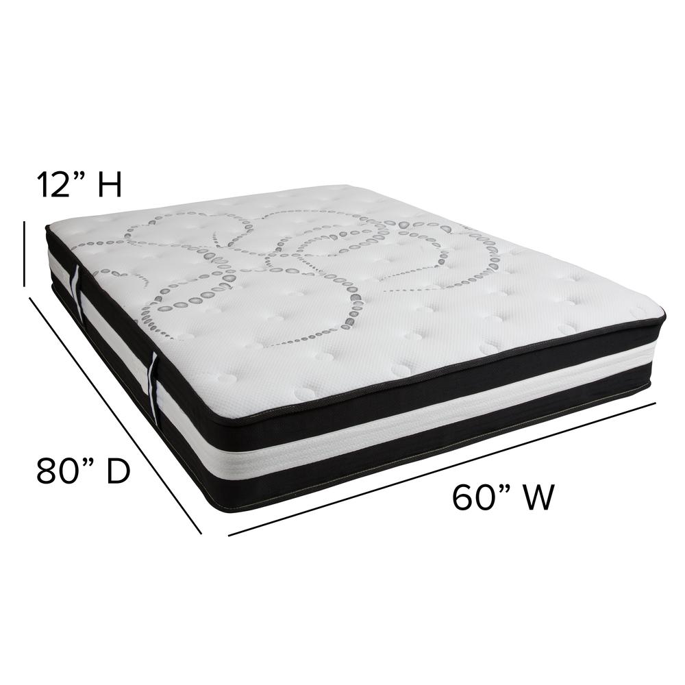 Queen 12 Inch Foam Pocket Spring Mattress, 2 inch Gel Memory Foam Topper Bundle