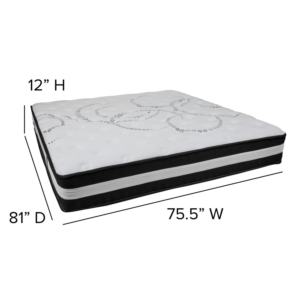 King 12 Inch Foam Pocket Spring Mattress, 2 inch Gel Memory Foam Topper Bundle