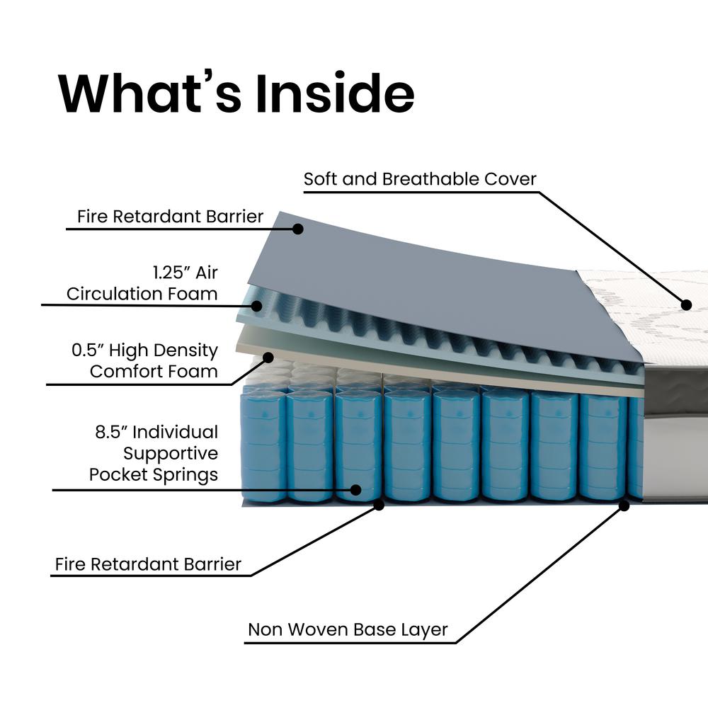 10 Inch Hybrid Pocket Spring Mattress, Queen Mattress in a Box