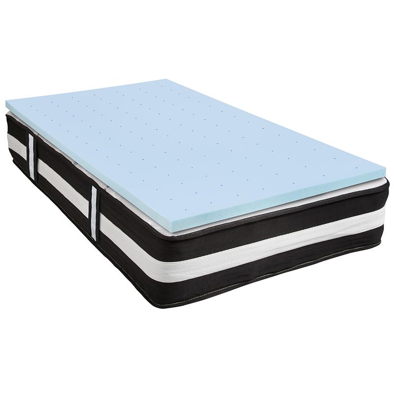 Twin 12 Inch Foam Pocket Spring Mattress, 2 inch Gel Memory Foam Topper Bundle