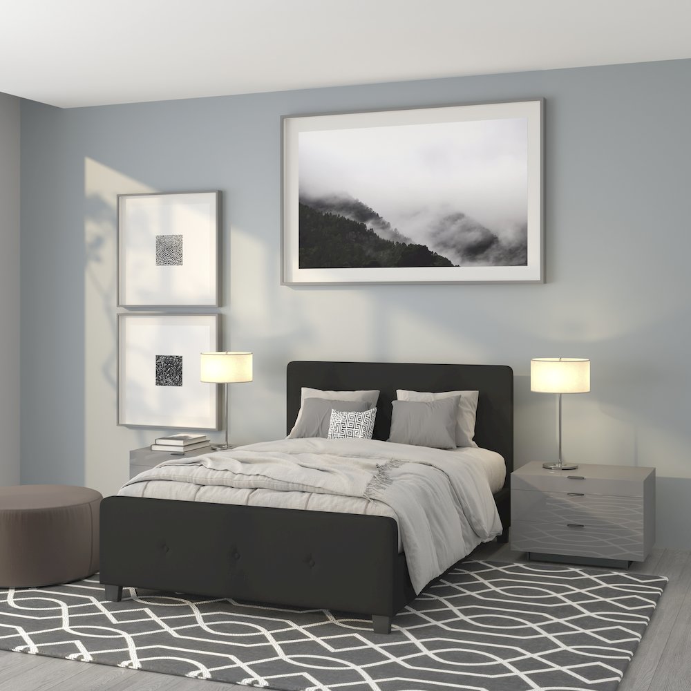 Tribeca Full Size Tufted Upholstered Platform Bed in Black Fabric