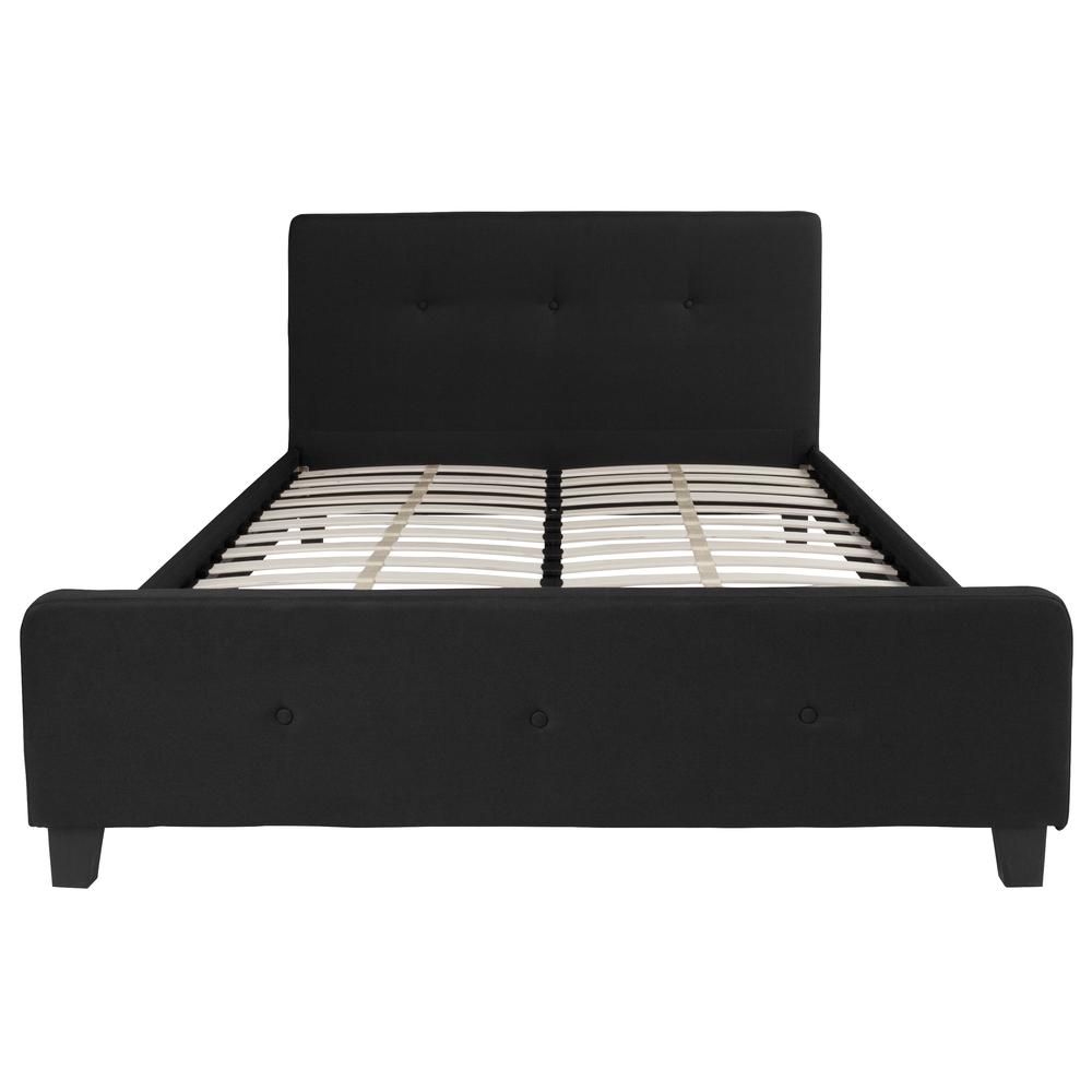 Queen Size Tufted Upholstered Platform Bed in Dark Grey Fabric