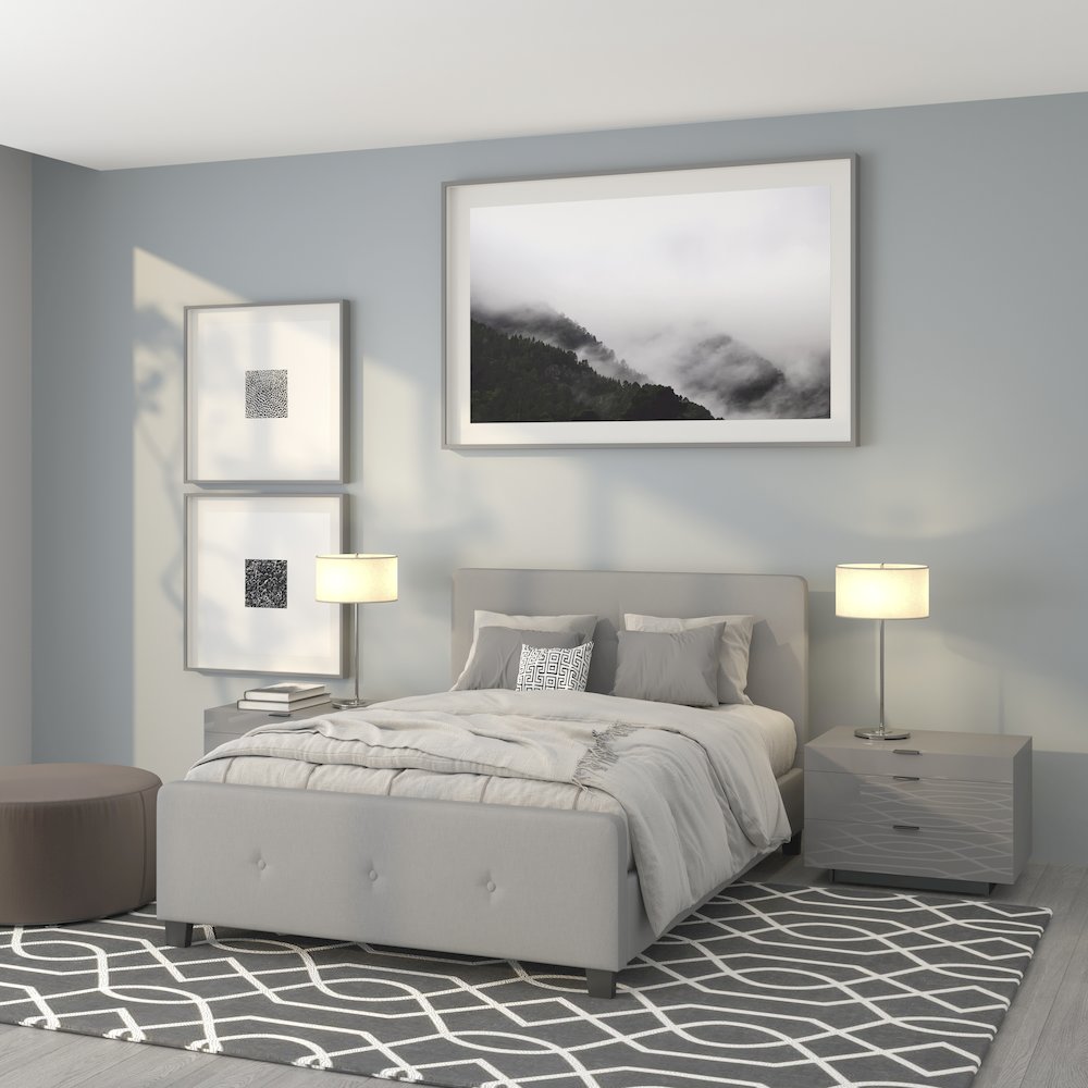 Tribeca Full Size Tufted Upholstered Platform Bed in Light Grey Fabric
