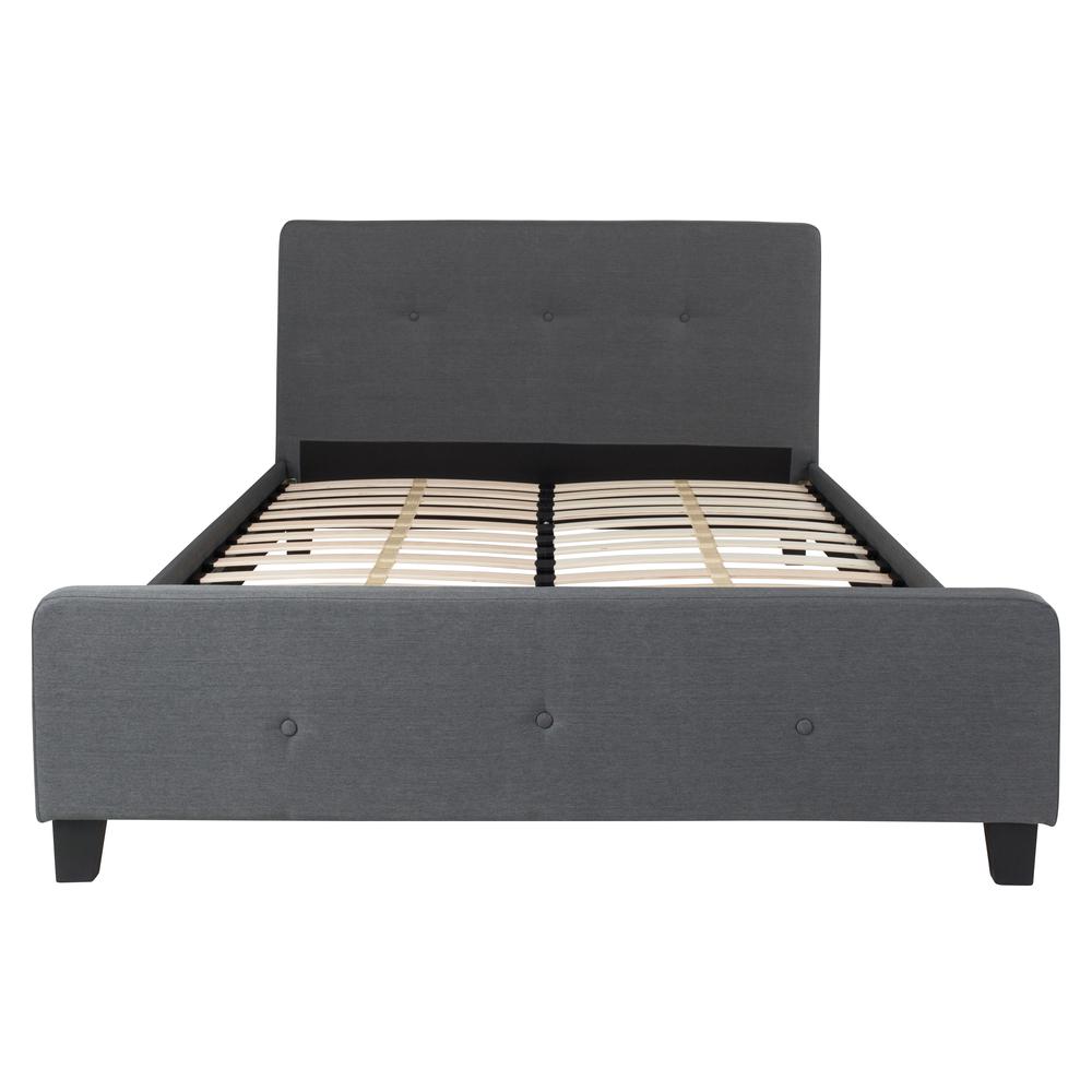 Queen Size Tufted Upholstered Platform Bed in Dark Grey Fabric