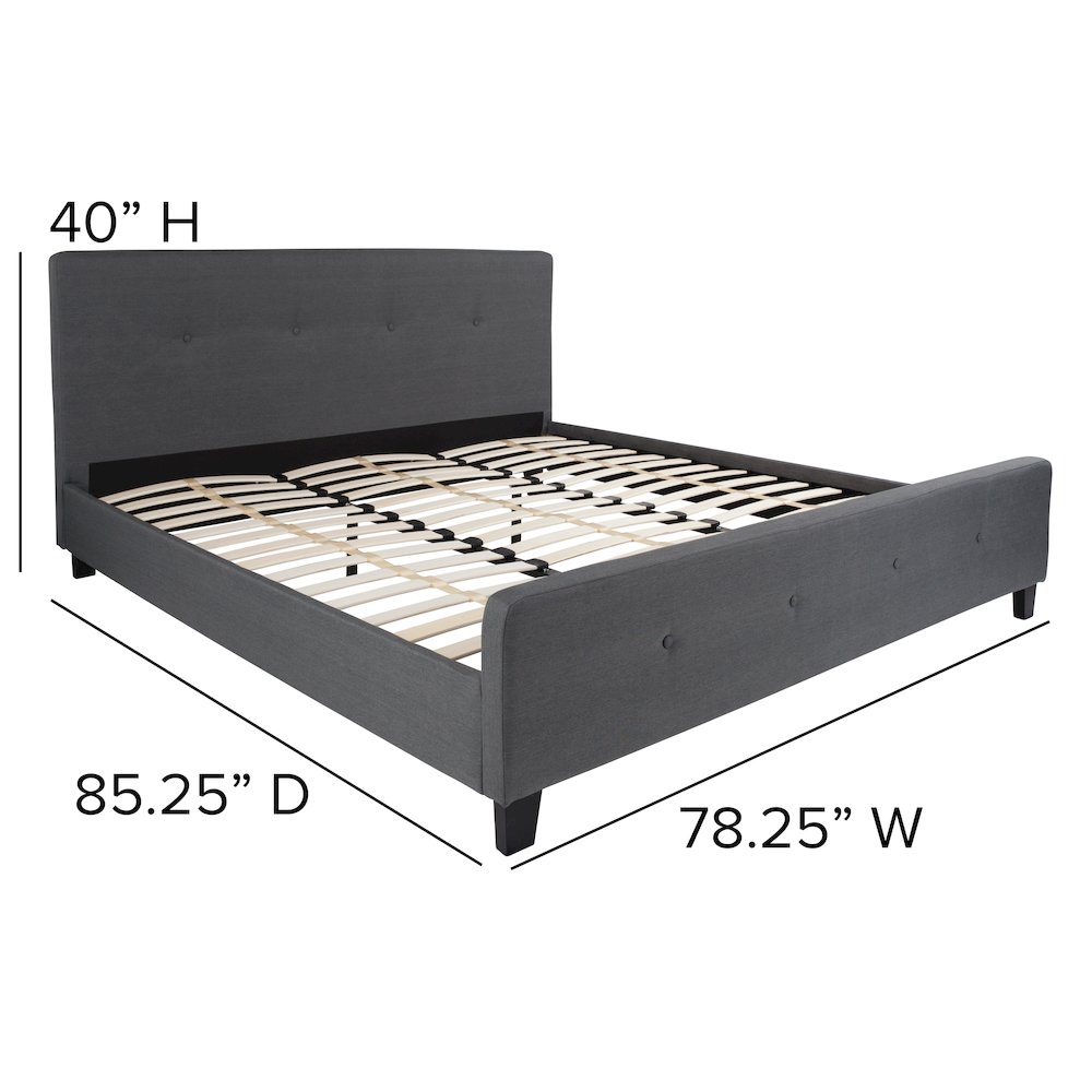 Tribeca King Size Tufted Upholstered Platform Bed in Dark Grey Fabric
