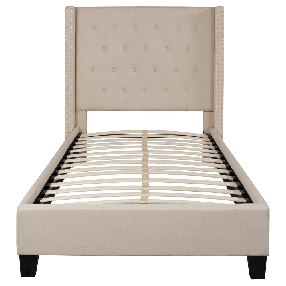 Twin Size Tufted Upholstered Platform Bed in Light Grey Fabric