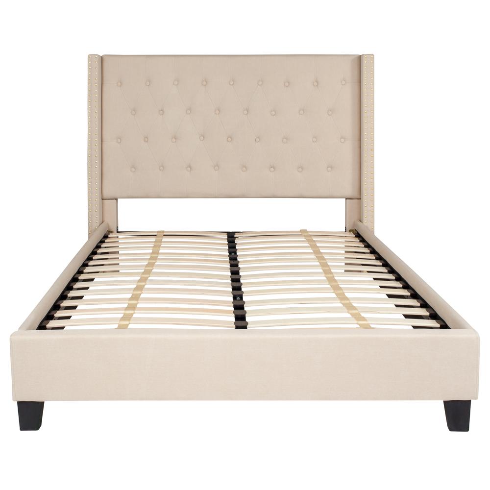 Full Size Tufted Upholstered Platform Bed in Beige Fabric