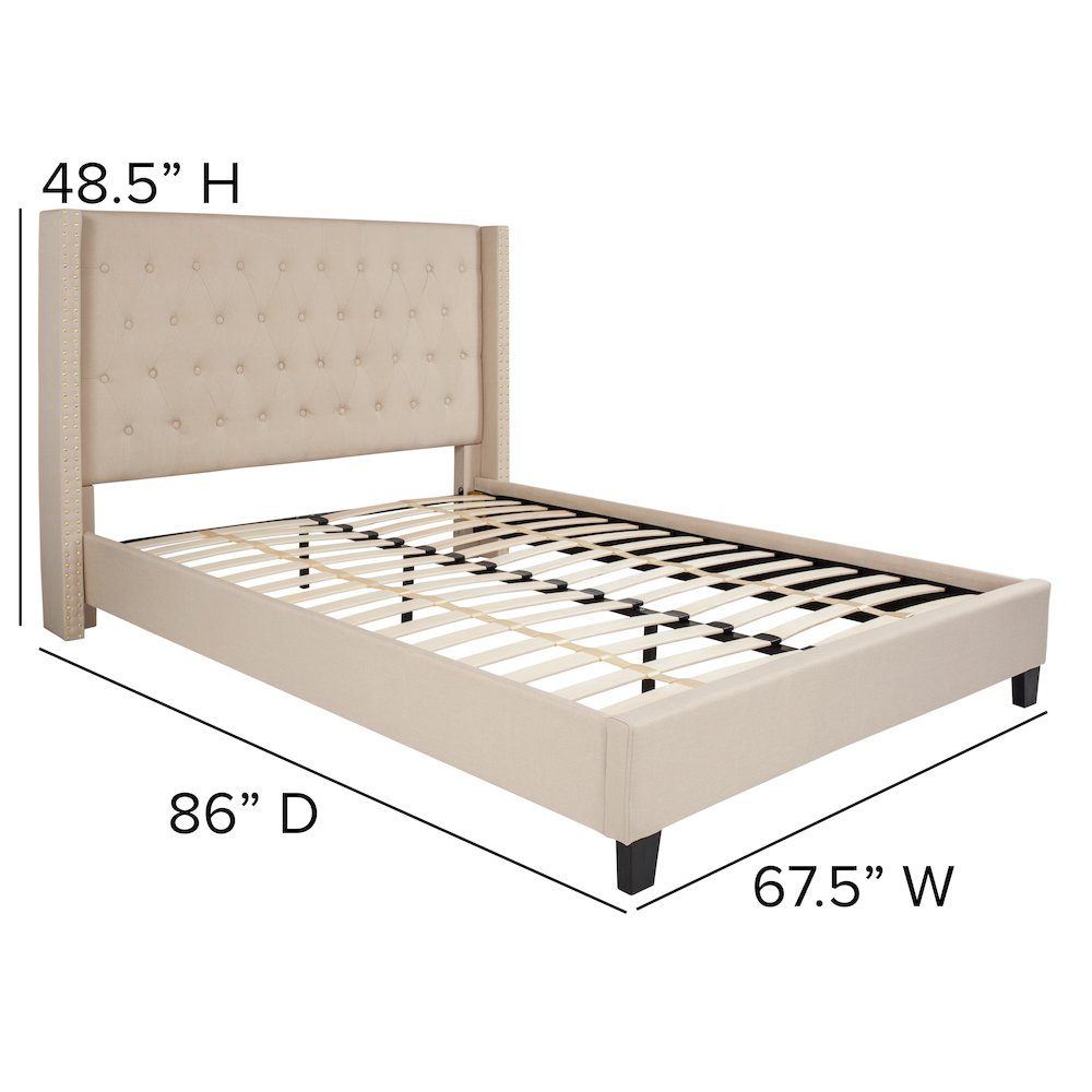 Riverdale Queen Size Tufted Upholstered Platform Bed in Beige Fabric