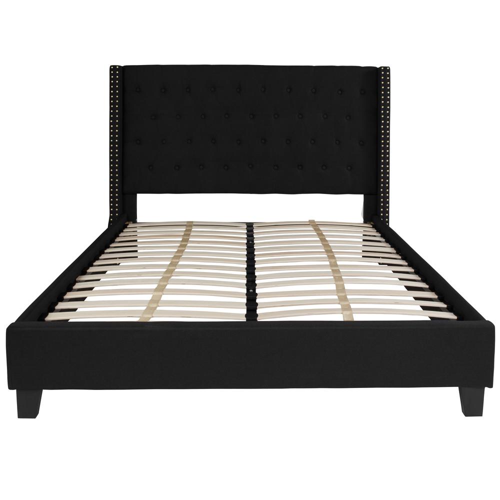 Queen Size Tufted Upholstered Platform Bed in Dark Grey Fabric