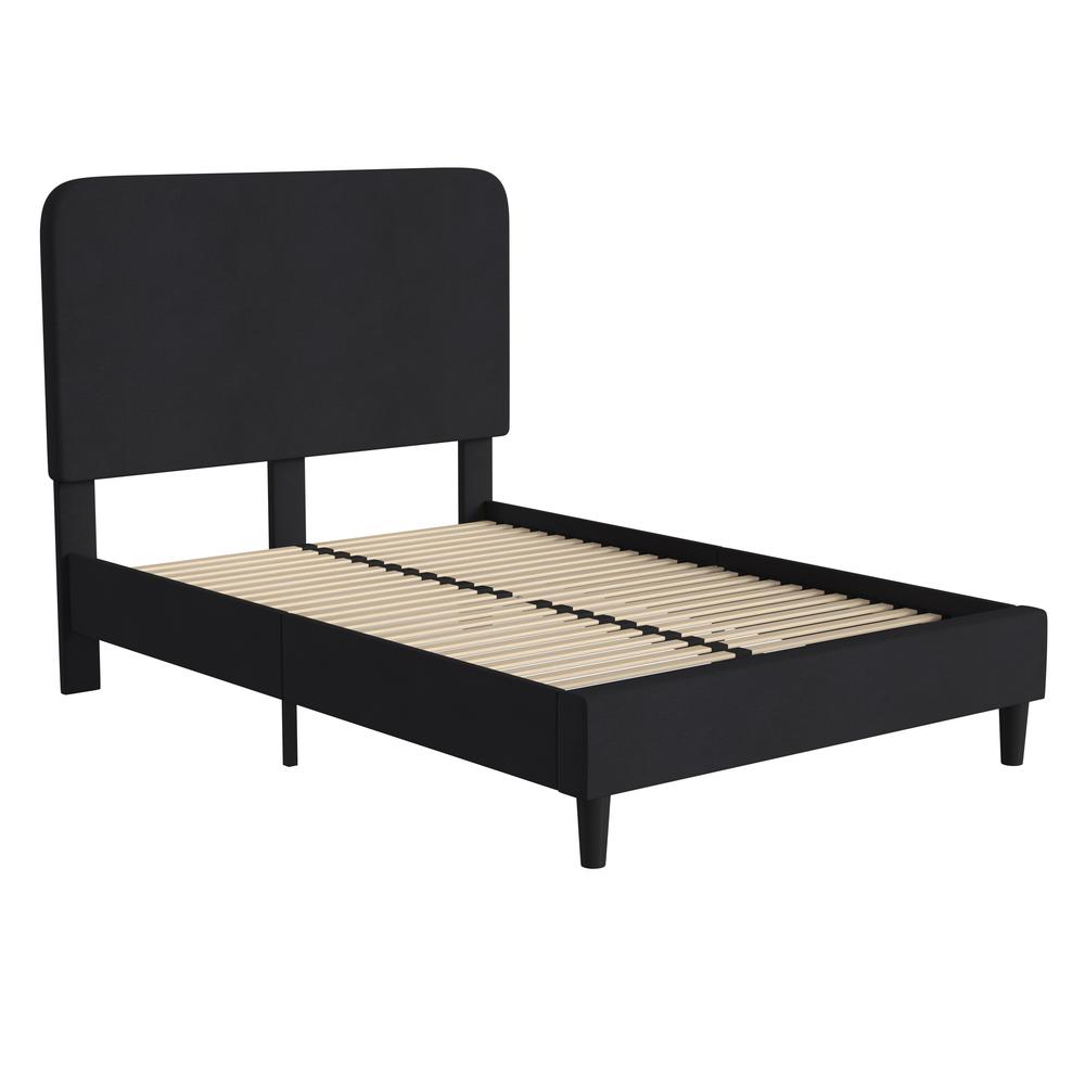 Charcoal Full Fabric Upholstered Platform Bed - Headboard with Rounded Edges