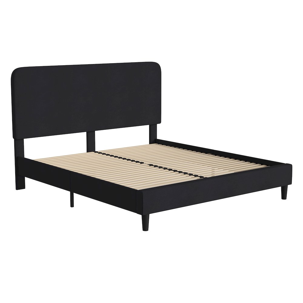 Addison Charcoal King Fabric Upholstered Platform Bed - Headboard with Rounded Edges - No Box Spring or Foundation Needed