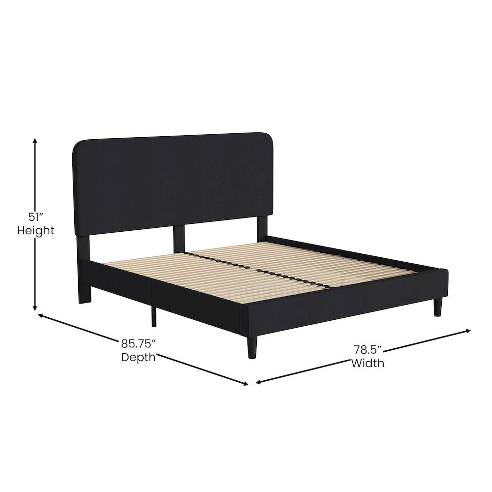 Addison Charcoal King Fabric Upholstered Platform Bed - Headboard with Rounded Edges - No Box Spring or Foundation Needed