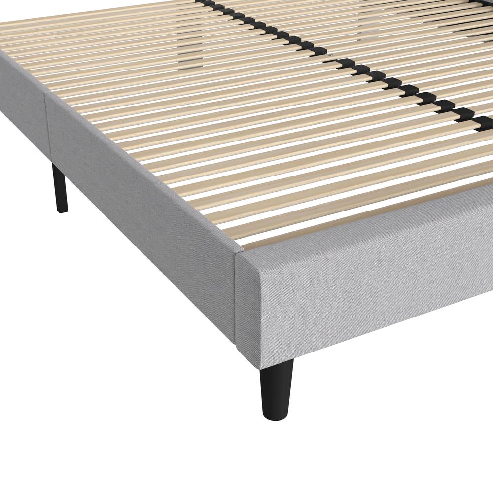 Light Grey King Fabric Upholstered Platform Bed - Headboard with Rounded Edges